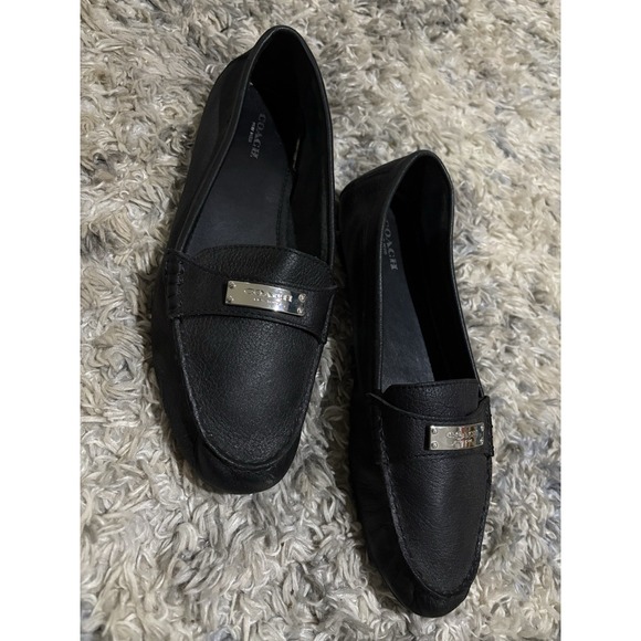 Coach Black Driving Loafers Sz 10 Leather - Picture 1 of 8